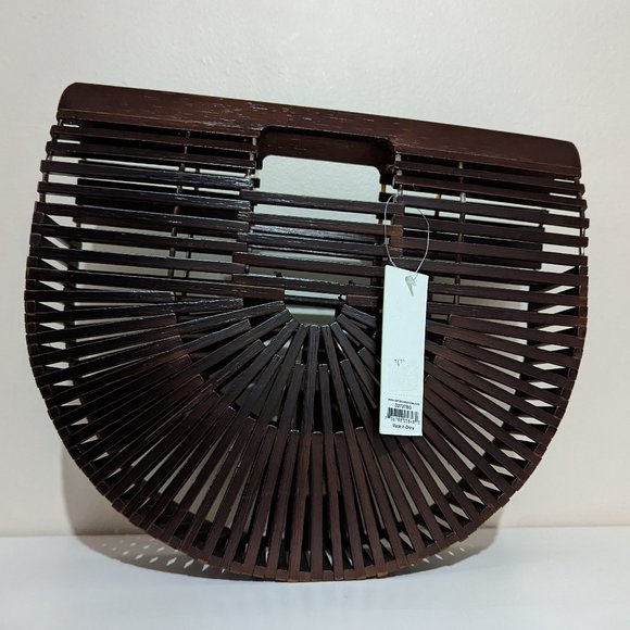 Studio94 Handbags - Oversized Half Moon Wooden Bamboo Clutch Bag Summer Beach Basket Purse Trendy